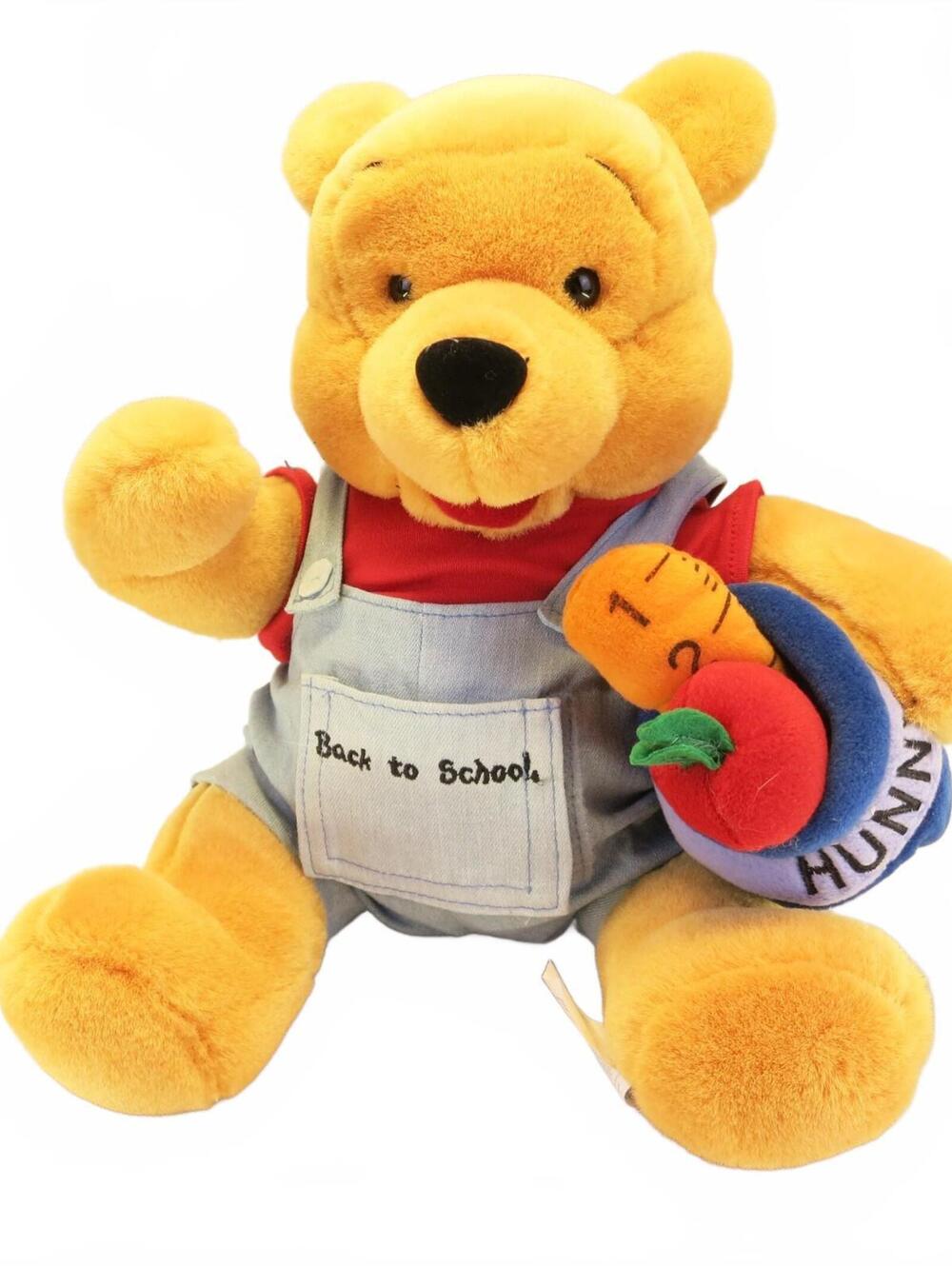 Vintage Winnie the Pooh Back to School Plush Toy Hunny Pot Overalls
